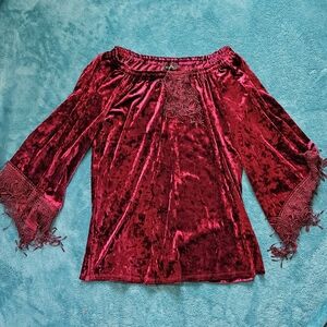 Melissa Paige Red Ruffled Bell Sleeve Blouse